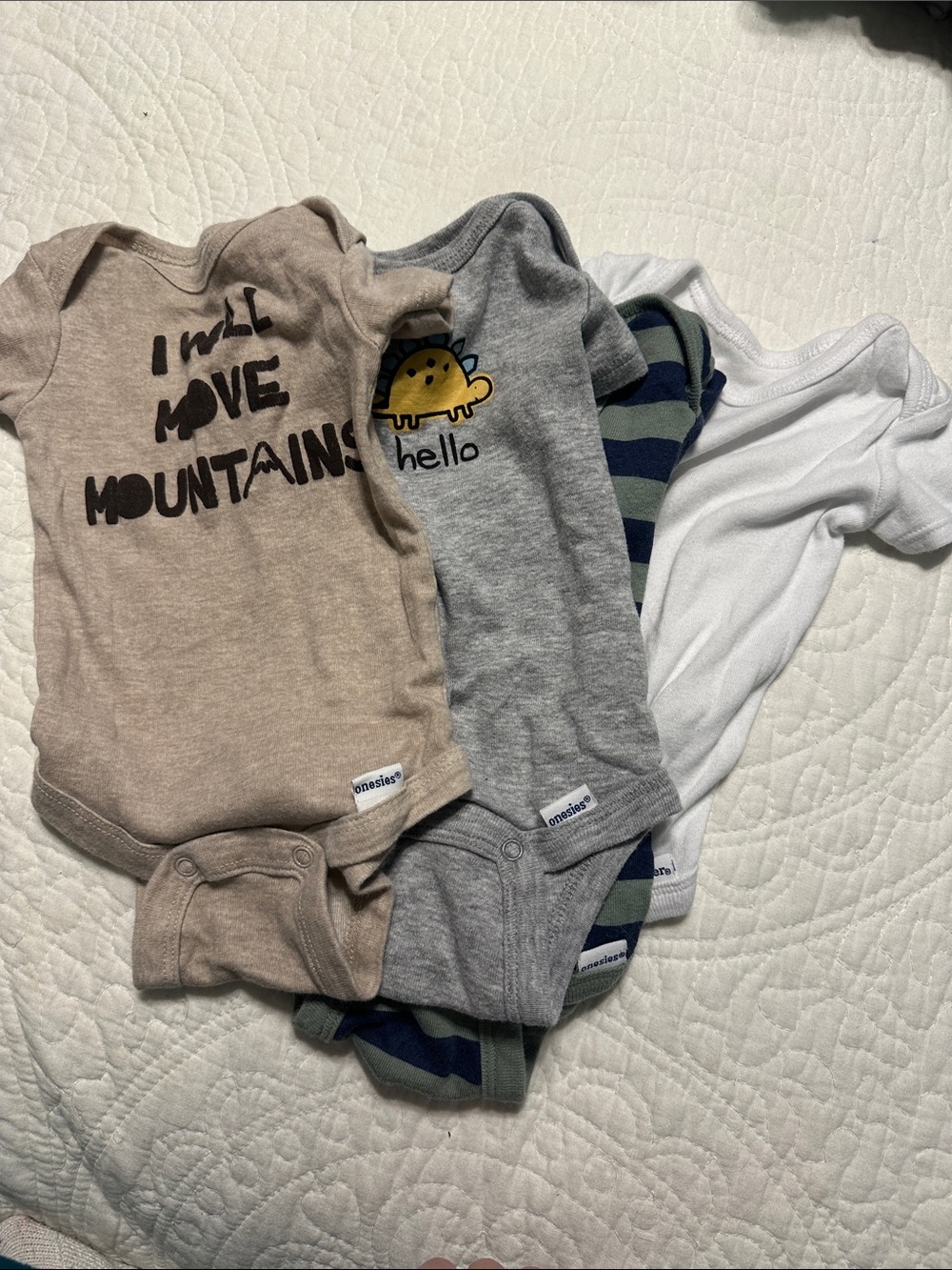 0278 Gerber Baby One-Piece Set in Tan, Gray, Navy, White set of 4 size 0-3 month